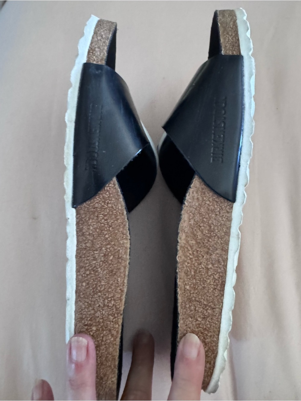 Birkenstock Black Slide Sandals with White Buckles - Picture 4 of 6